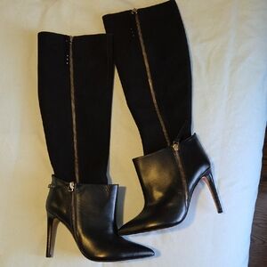 EUC Maria Brotons Women's Black Knee-High Stiletto Boots with TWO Side Zippers